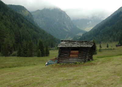 Das Fot zeigt eine windschiefe Hütte im Oberen Kristeinbach-Tal - fotografiert im Juli 2008