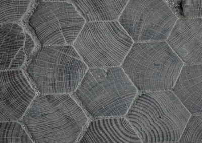 Das Foto zeigt ein Holzpflaster im Torhaus des Trinity College, fotografiert im September 2008